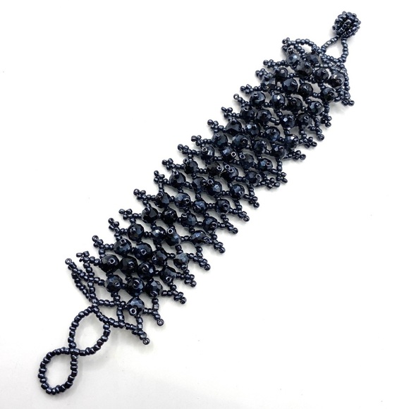 Seed Bead Wide Mesh Bracelet Artisan Crafted - Picture 2 of 3